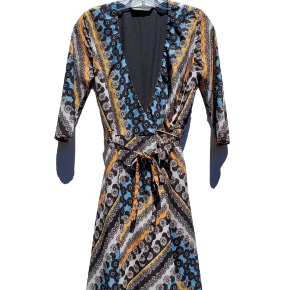 eShakti Wrap Dress Summer Spring Pockets Novelty Print Daisy print Colorful S